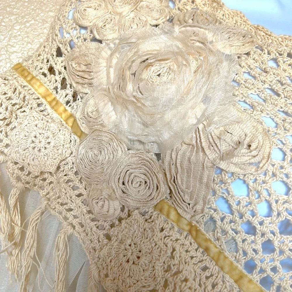 🆕🧶 Boho Floral Crochet Poncho Shawl 97% Cotton NWT